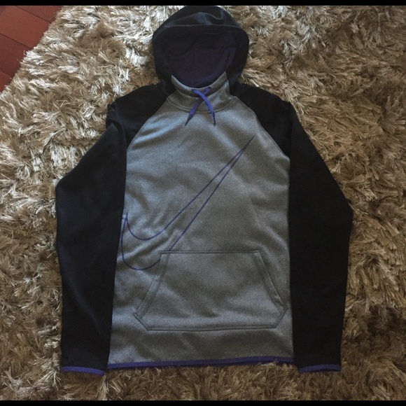 Nike fleece lined black and grey hoodie size L - Picture 1 of 8